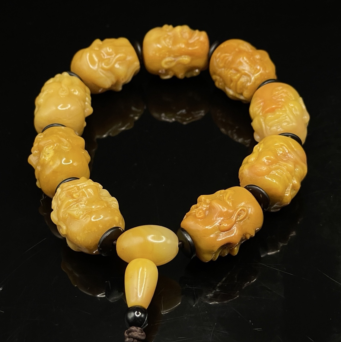 旧 清代 寿山石 田黄級田黄石 手鏈 時代物 裝身具 中国古美術 古賞物 古置物 唐物 S78拍卖