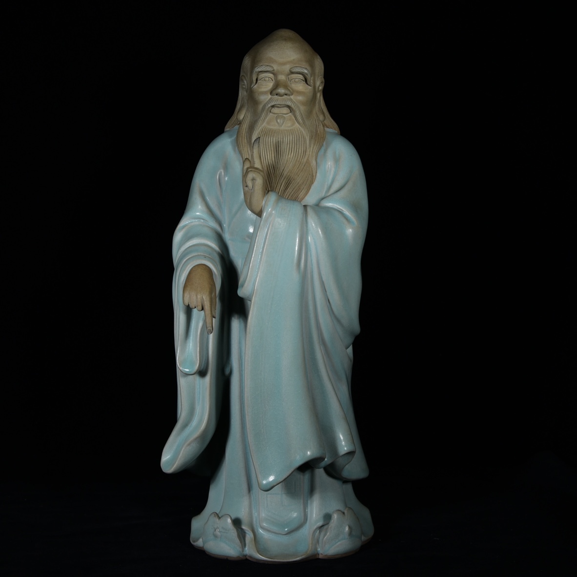 旧 宋代 汝窯 天青釉 老子像 唐磁 古陶磁器 陶芸 中国古美術 古賞物 古置物 唐物 S78拍卖