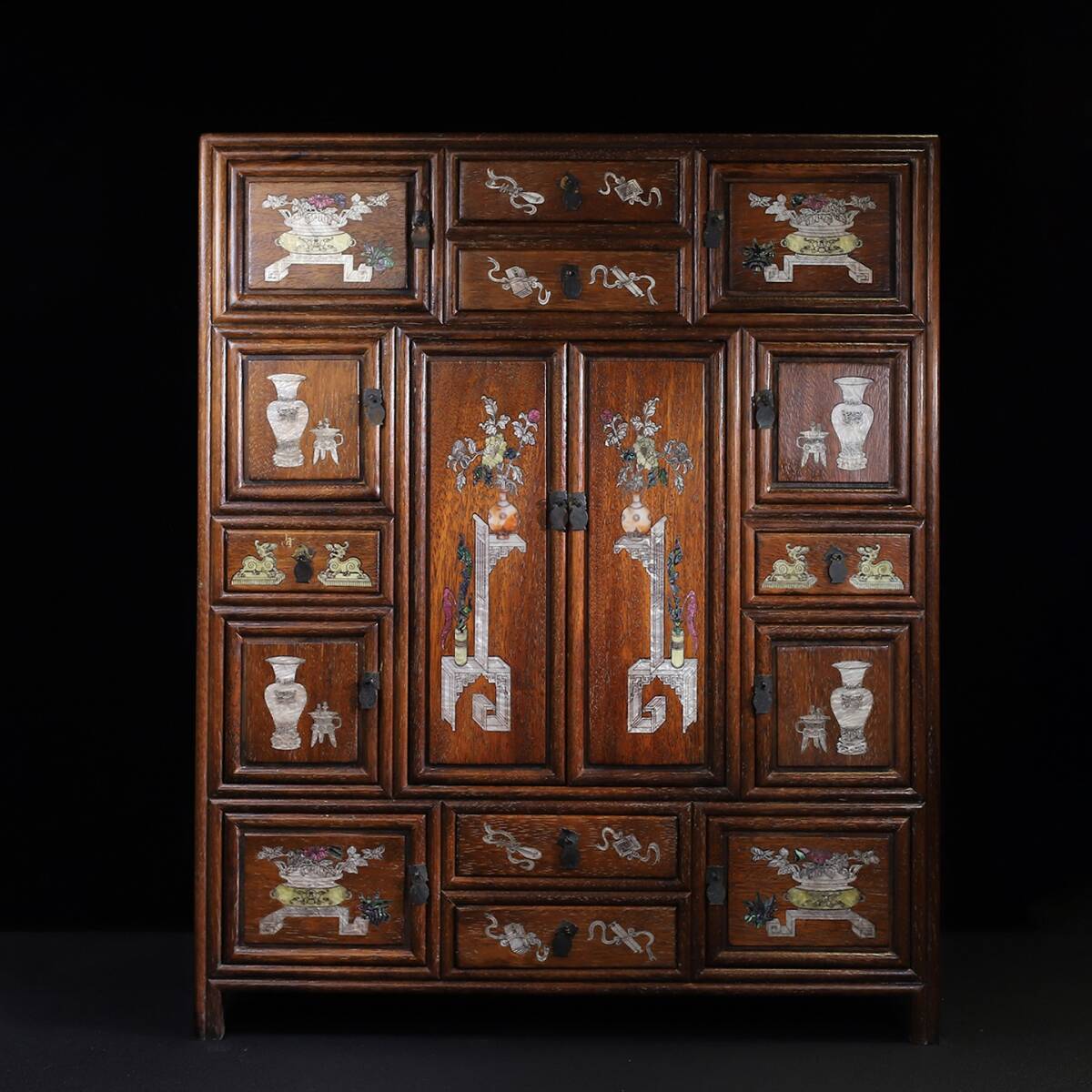 旧 清 花梨木 象眼貝殻多宝 食器棚 古家具 中国古美術 古賞物 古置物 唐物 旧蔵 S78拍卖