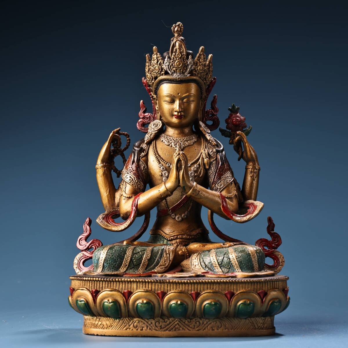 旧 清代 純銅 全銅 彩色蒔絵 四壁観音仏 仏教 古家具 中国古美術 古賞物 古置物 唐物 S78拍卖