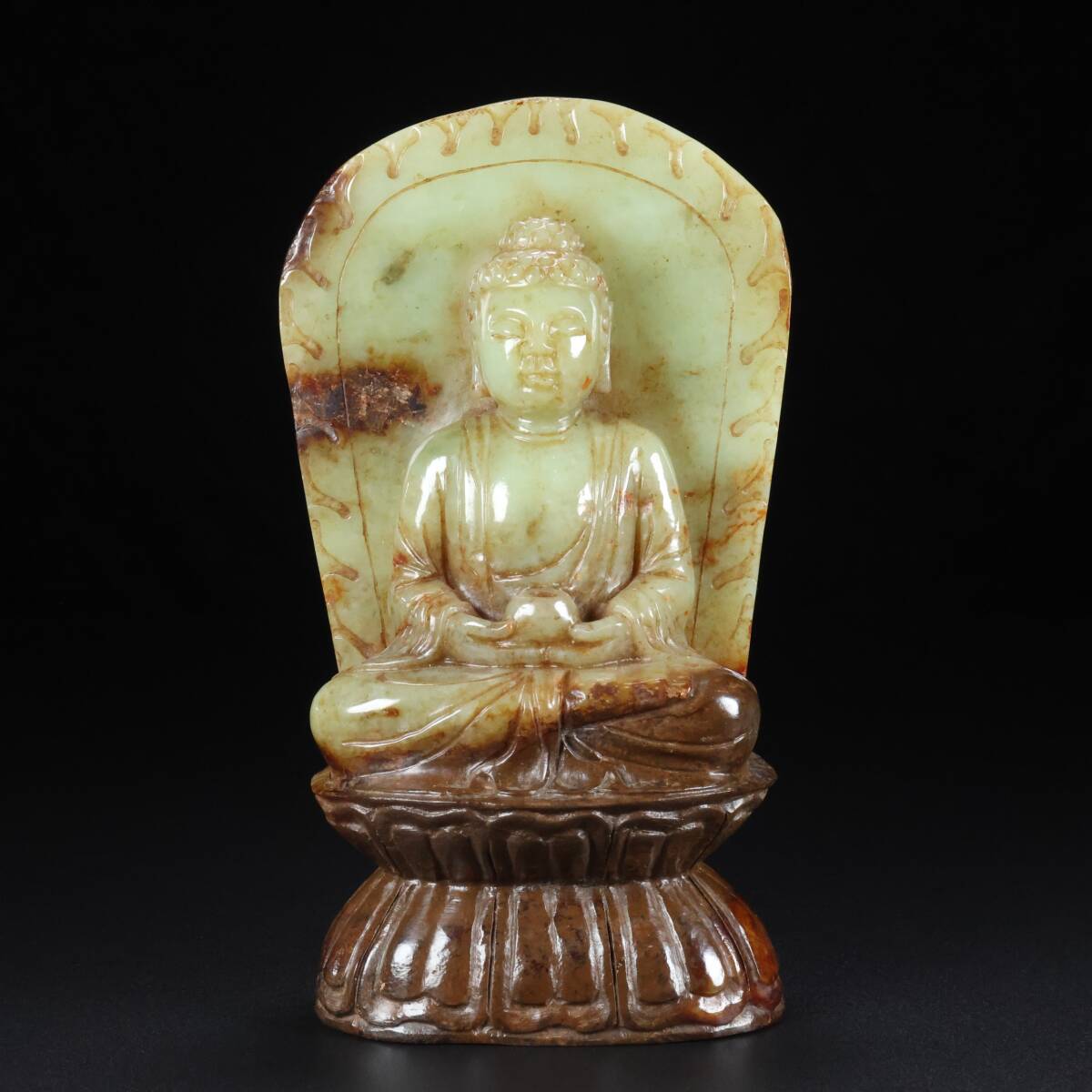 旧 清代 和田玉 老玉 釋迦牟尼 天然石 時代物 中国古美術 古賞物 古置物 唐物 S78拍卖