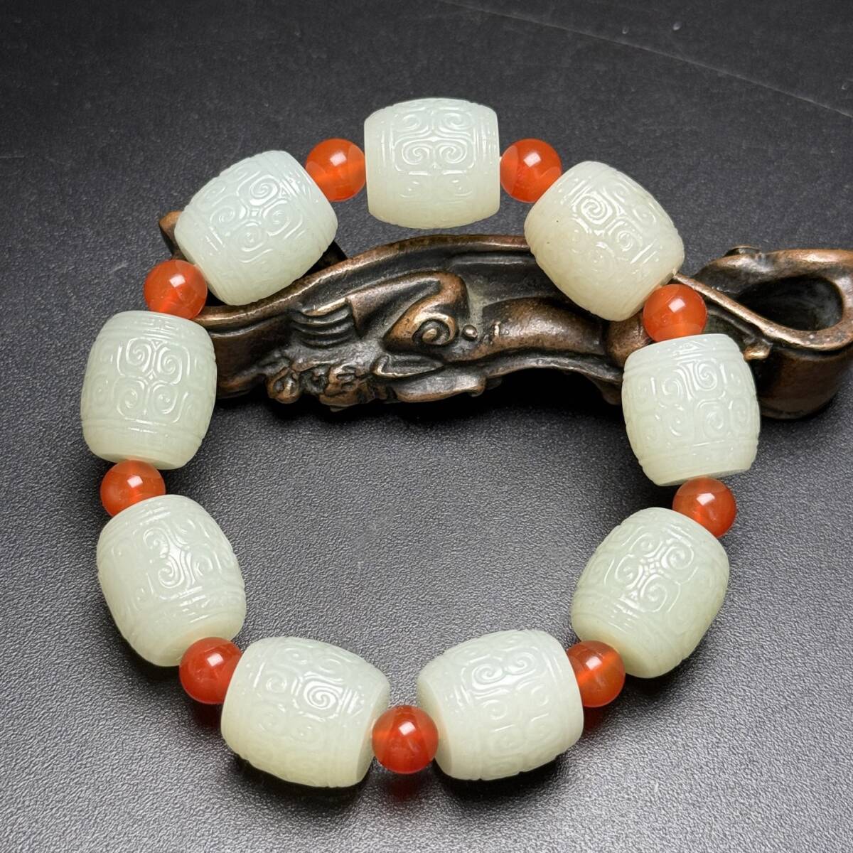 旧 清代 和田玉 手鏈 天然石 時代物 中国古美術 古賞物 古置物 唐物 S78拍卖