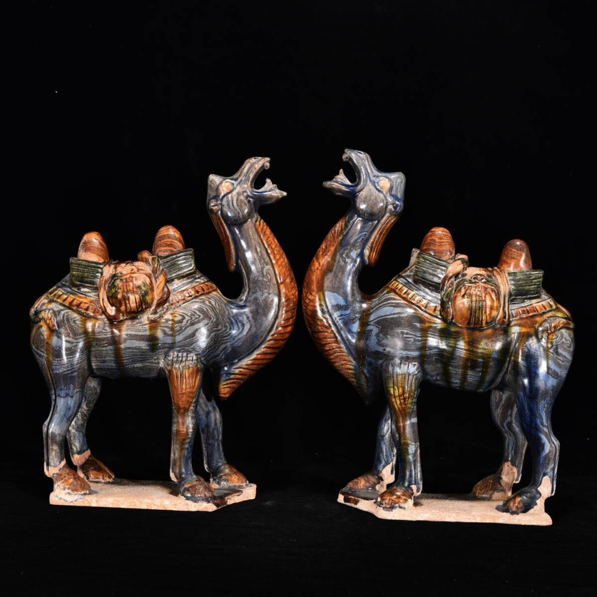 旧 唐代 三彩 膠胎 駱駝 唐磁 古陶磁器 陶芸 中国古美術 古賞物 古置物 唐物 S78拍卖