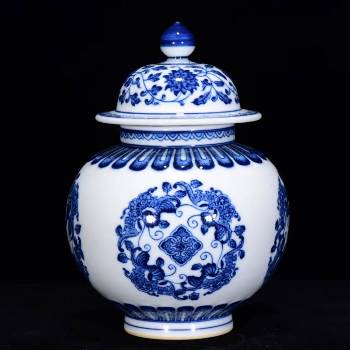 旧 清乾隆年 青花 福寿紋蓋缶 唐磁 古陶磁器 陶芸 中国古美術 古賞物 古置物 唐物 S78拍卖