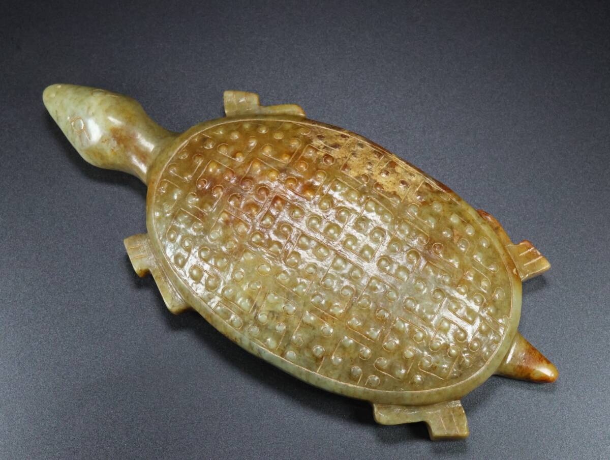 旧 清代 和田玉 老玉 長壽龜 天然石 時代物 中国古美術 古賞物 古置物 唐物 S78拍卖