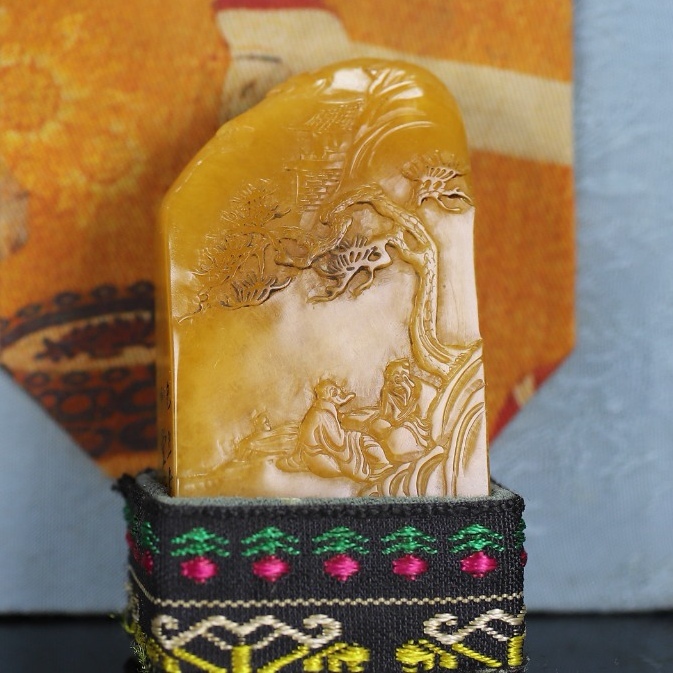 旧 清代 寿山石 田黄石 有糸黄金黄 訪友 閑章印鑑 時代物 文房具 中国古美術 古賞物 古置物 唐物 S78拍卖