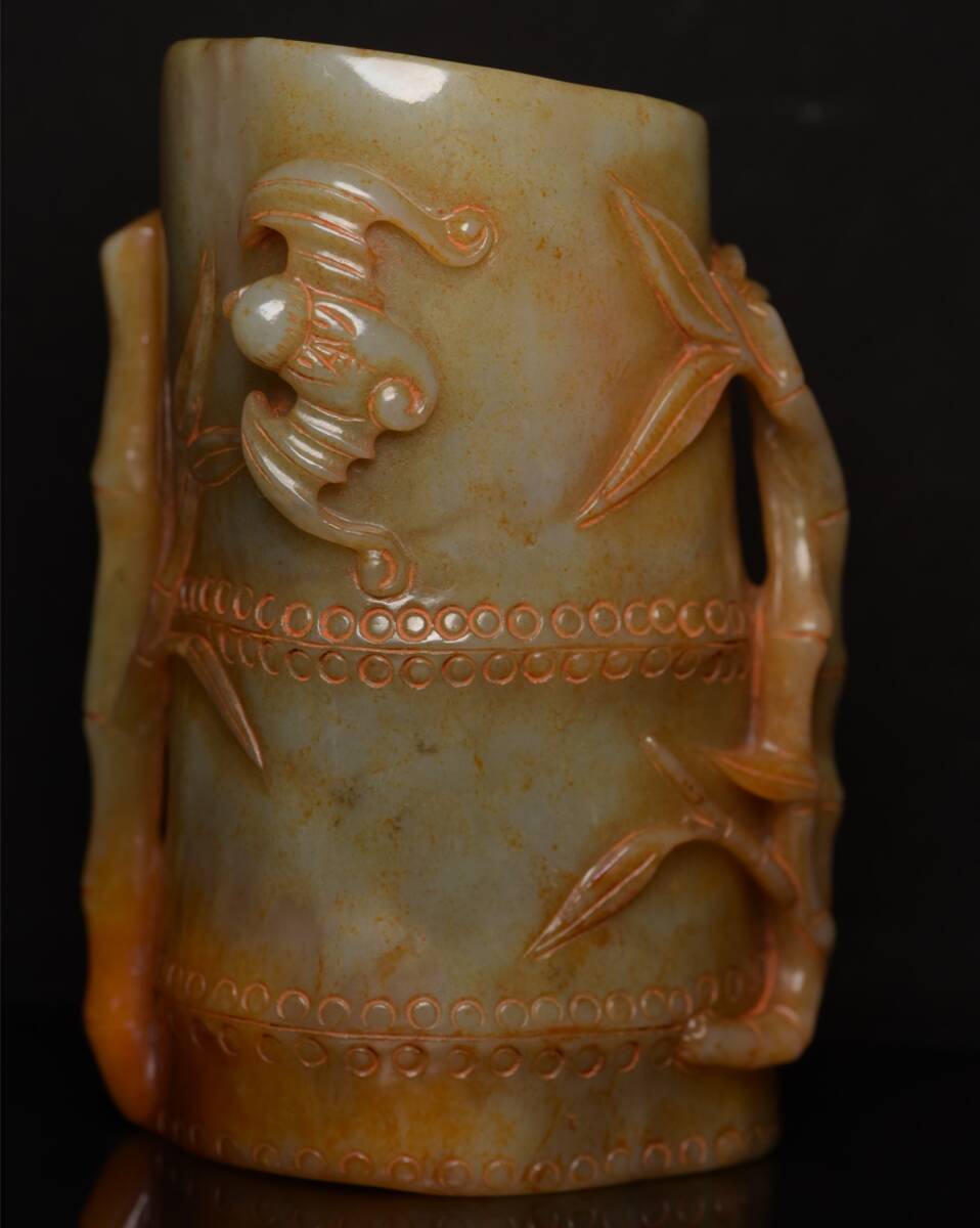 旧 清代 和田玉 筆立 天然石 時代物 中国古美術 古賞物 古置物 唐物 S78拍卖