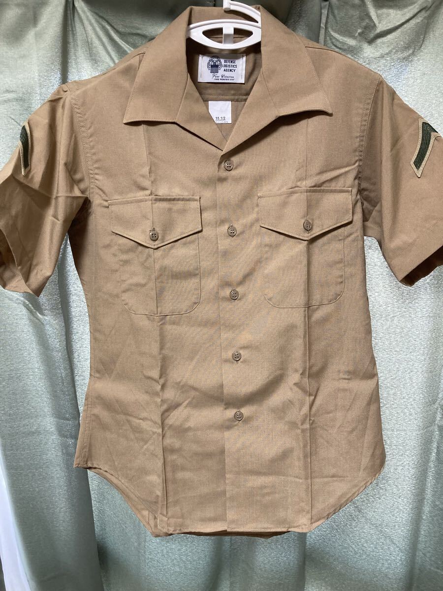 YK-4777 ミリタリー系 中古品 サイズ 15 1/2 メンズ 半袖 沖縄 カーキ 海兵隊 米軍 USMC シャツ 軍 放出品 同梱相談可 腕章あり拍卖