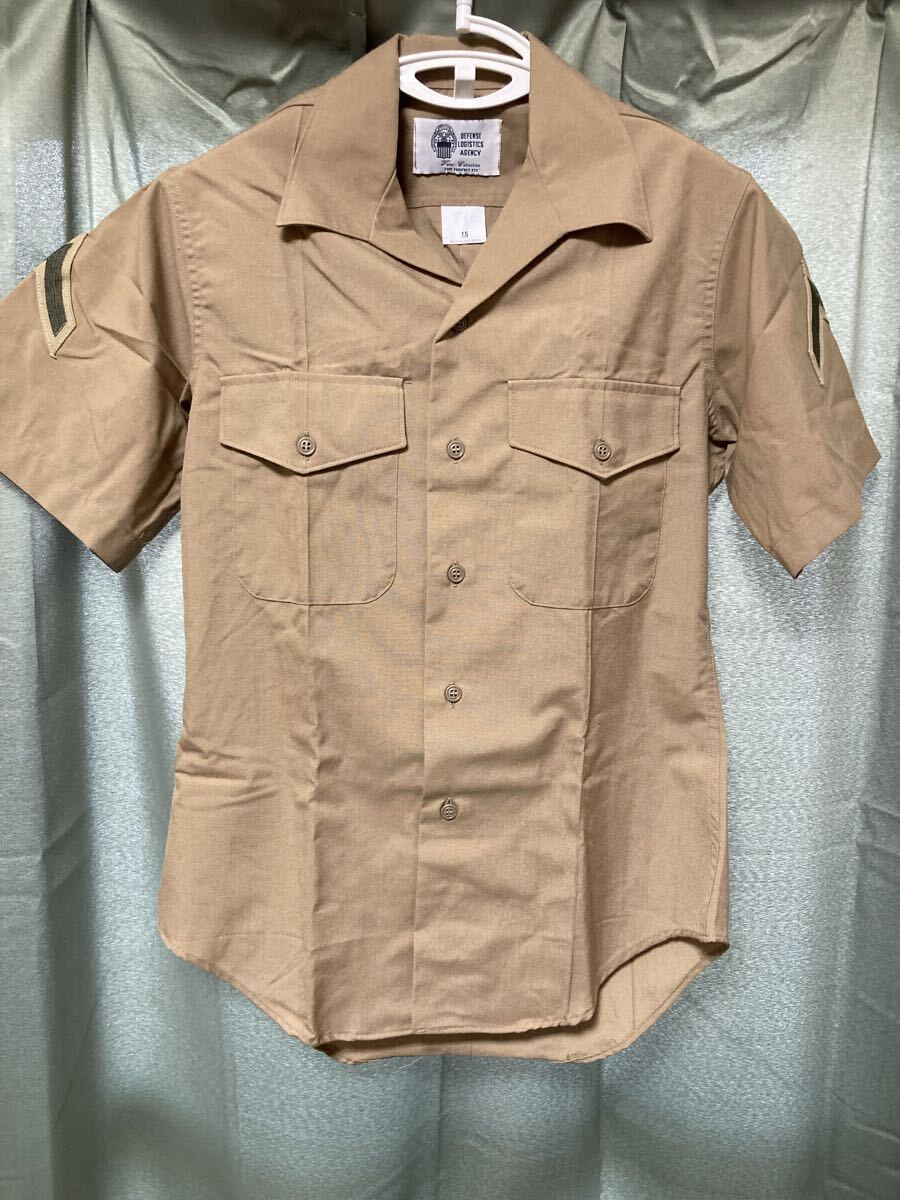 YK-4780 ミリタリー系 中古品 サイズ 15 メンズ 半袖 沖縄 カーキ 海兵隊 米軍 USMC シャツ 軍 放出品 同梱相談可 腕章あり 拍卖