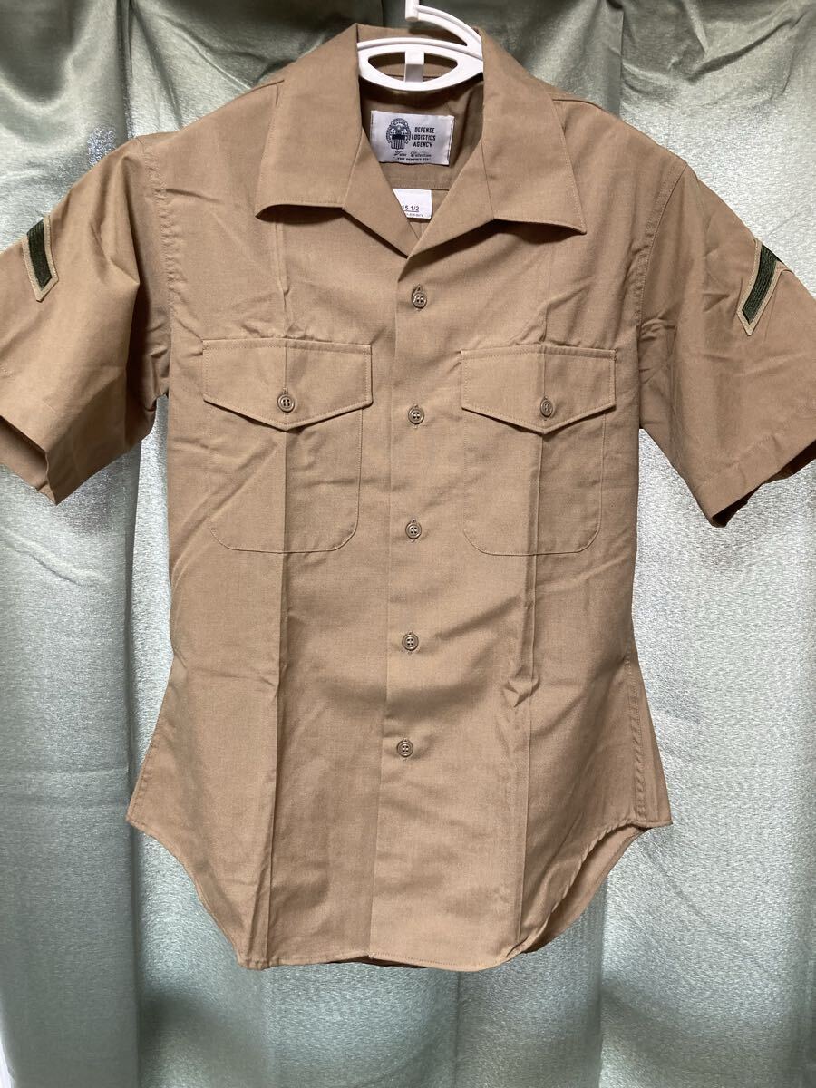 YK-4785 ミリタリー系 中古品 サイズ 15 1/2 メンズ 半袖 沖縄 カーキ 海兵隊 米軍 USMC シャツ 軍 放出品 同梱相談可 腕章あり 拍卖