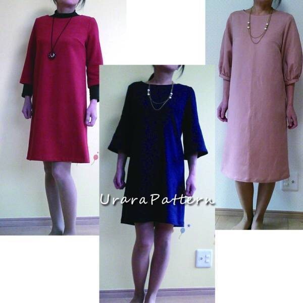 即決♪張り合せ不要!型紙 袖が選べるワンピース M~5L拍卖