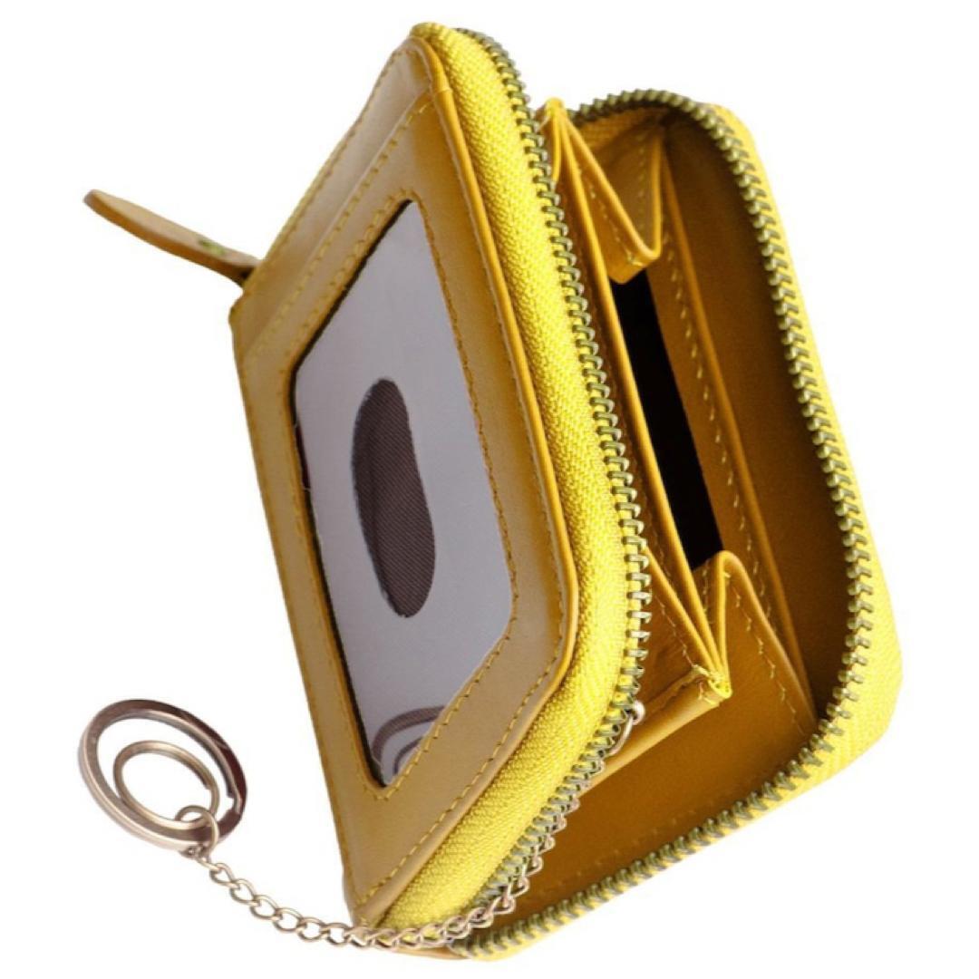 【訳あり本革】多機能パスケース ミニ財布 コインケース オールインワン イエロー黄拍卖