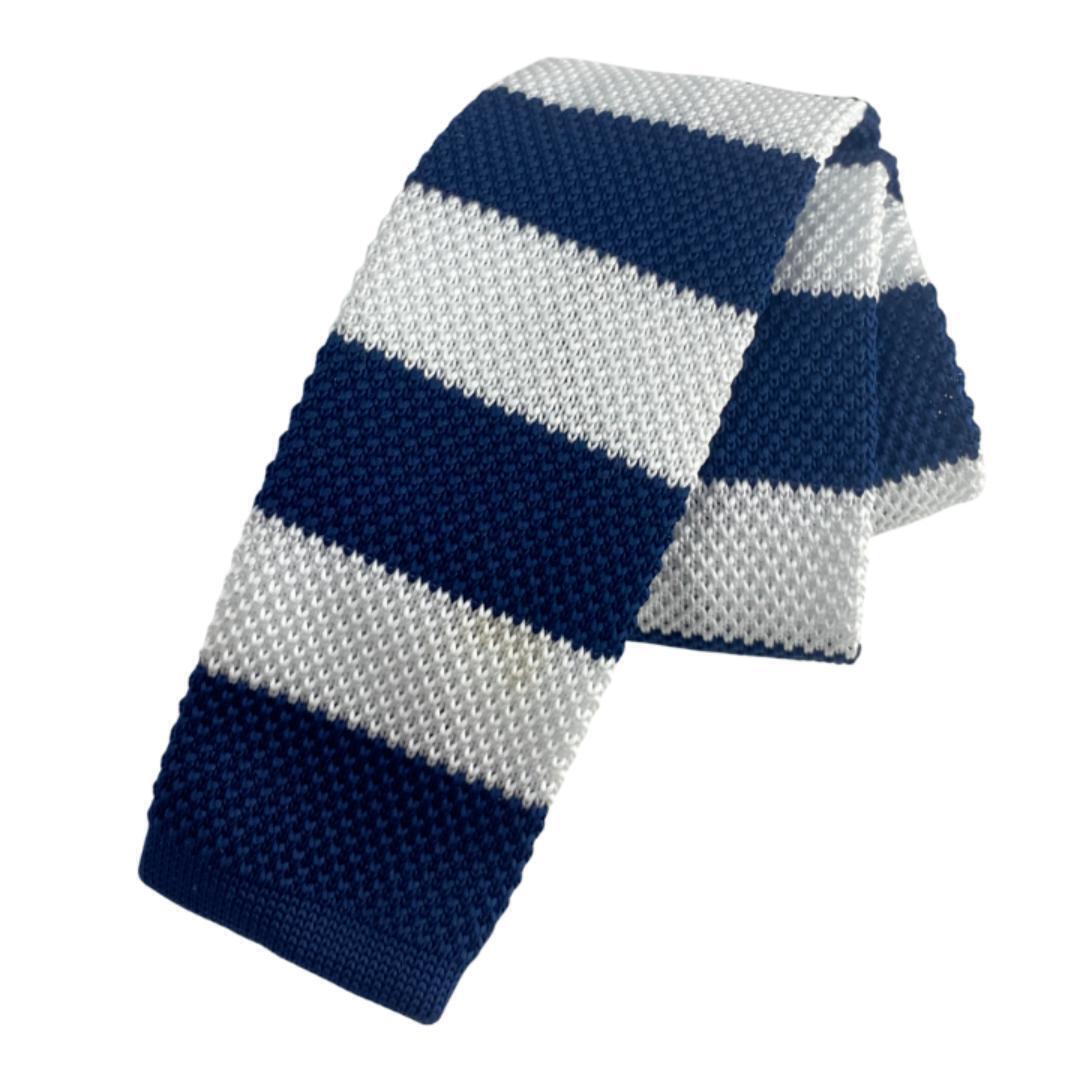 【新品】メンズ ニットネクタイ ボーダー ネイビー×ホワイト 爽やか配色 コーデ 防寒 おしゃれ メンズ カジュアル 拍卖