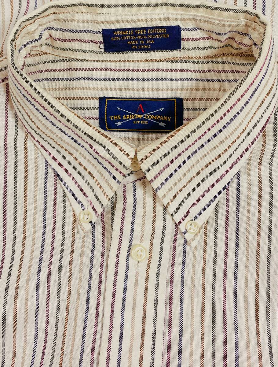 年末特価 The Arrow Company 生成に多色のストライプ オックスフォード 長袖ボタンダウンシャツ 17 XL (US-FIT) US輸入本場古着 MDB-221拍卖