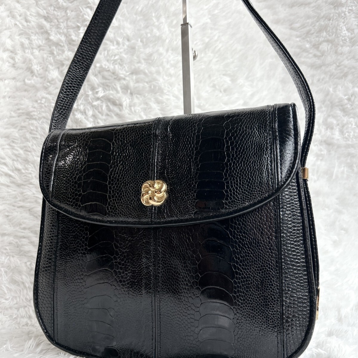 極美品◎ オーストレッグ シャイニング ゴールド金具 ハンドバッグ ワンショルダー ダチョウ genuine ostrich leg 駝鳥 オーストリッチ拍卖