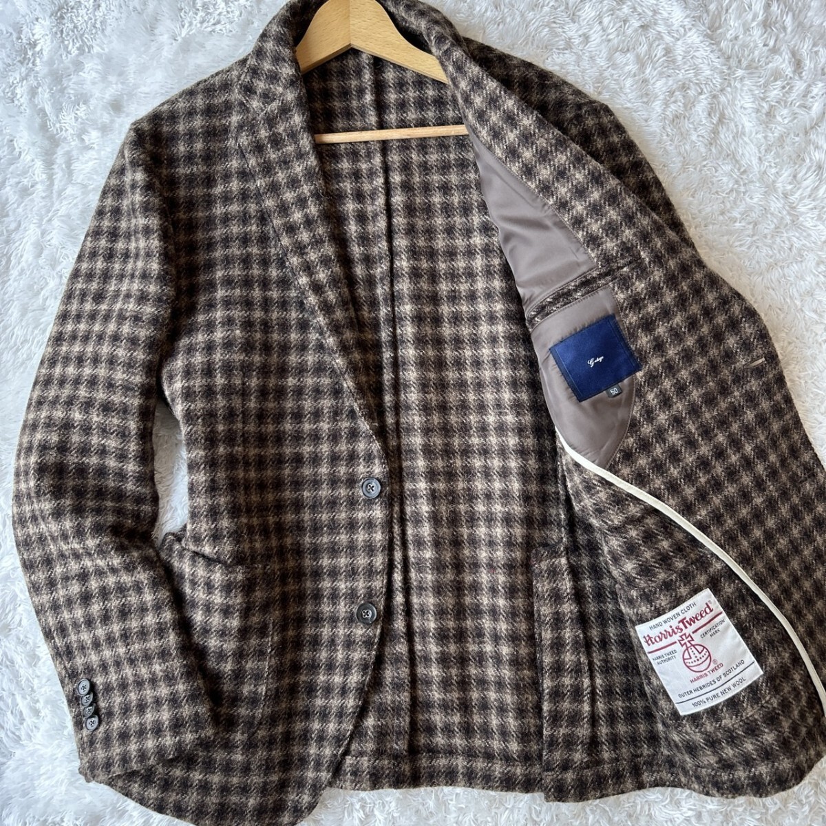 希少XLサイズ【至高の逸品】g-stage × Harris Tweed ジーステージ ハリスツイード 肉厚 テーラードジャケット メンズ 50 ブラウン 現行拍卖