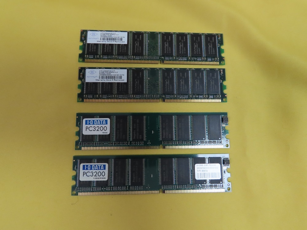 ◇512MBメモリ4枚セット 512MB・DDR-400MHZ-CL3 ×2枚/I・O DATA512MB・DDR・PC3200×2枚 動作品拍卖