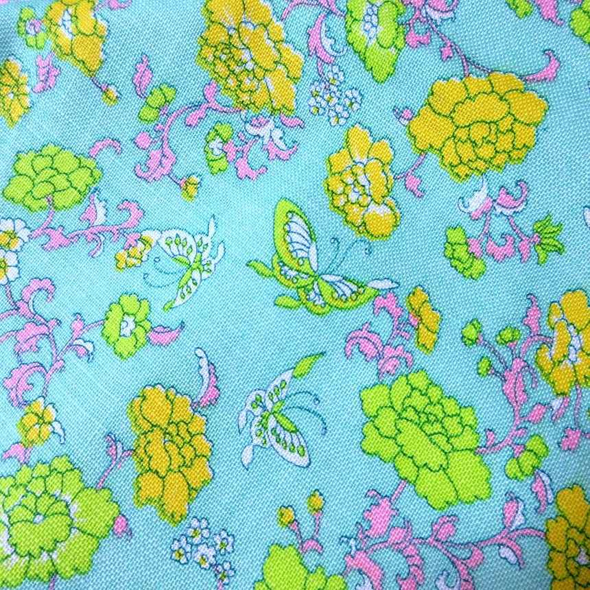 生地最終値引き 蛍光 花 ミントカラー マルチカラー ヴィンテージ拍卖