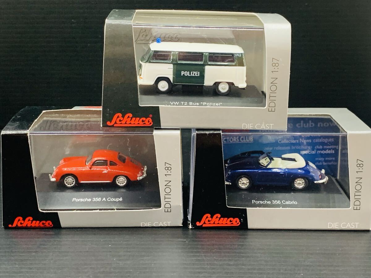1/87 3台セット ポルシェ356Aクーペ カブリオレ フォルクスワーゲン T2 バス POLIZEI ポリス Schuco シュコー ミニカー拍卖