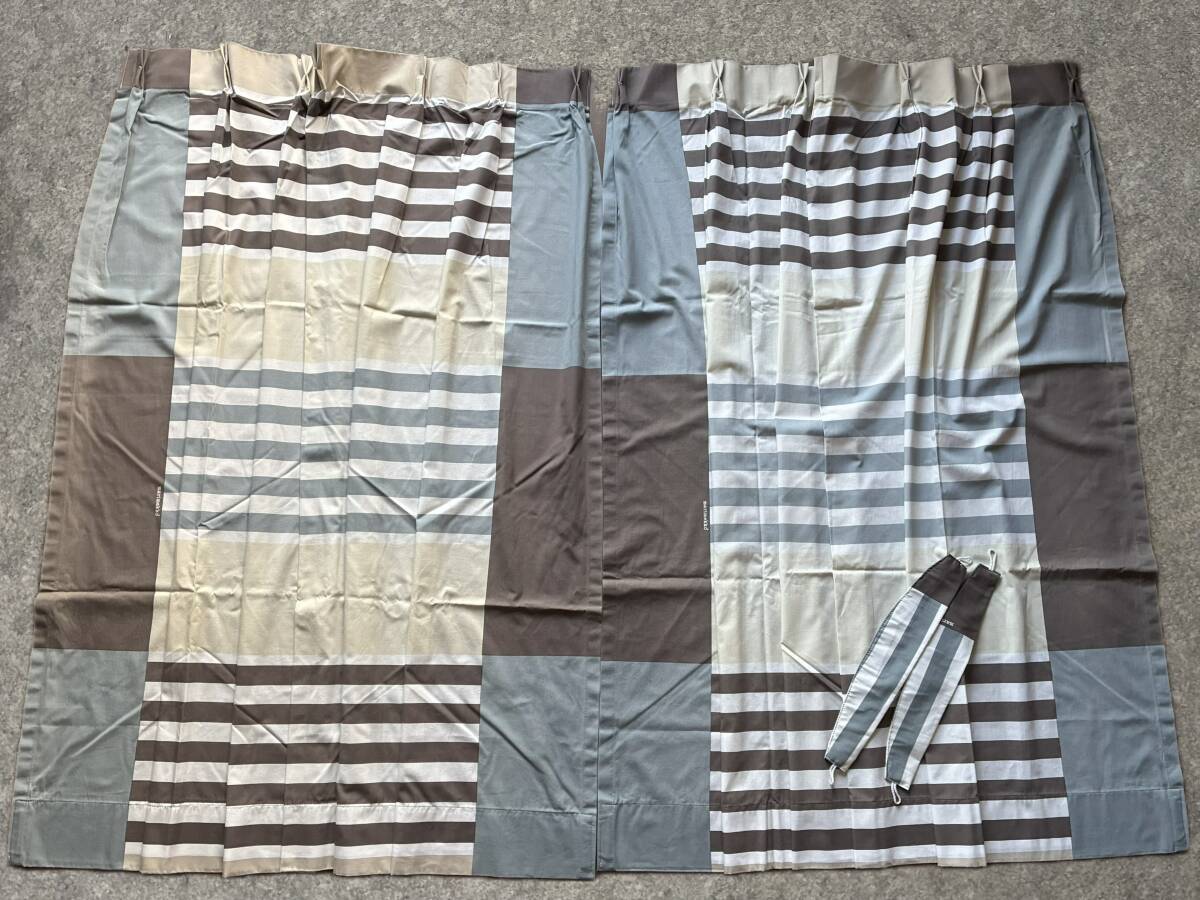 送料込 即決 マリメッコ marimekko 廃番生地 ポルク キロニー社製 オーダーカーテン 幅200㎝(100cm×2枚)×丈137cm ②拍卖