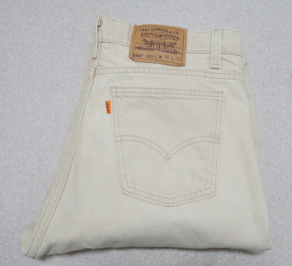90s USA製 Levi's 550 テーパード デニムパンツ ベージュ系 W36 ビンテージ オールド リーバイス アメリカ製 拍卖