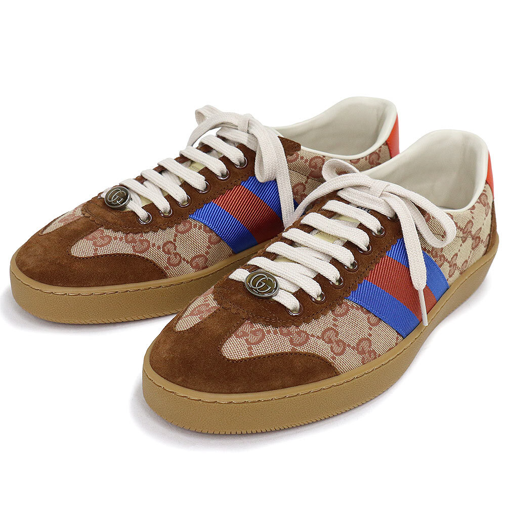 (未使用保管品)グッチ GUCCI オリジナル スニーカー GGスプリームキャンバス スウェード レザー ブラウン ブルー オレンジ 521682拍卖