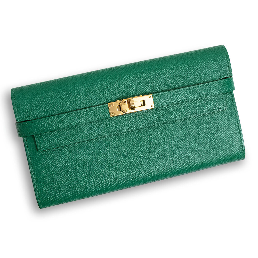 (未使用 展示品)エルメス HERMES ケリーウォレット ロング 二つ折り長財布 ヴォーエプソン レザー ヴェールヴェルティゴ ゴールド金具拍卖