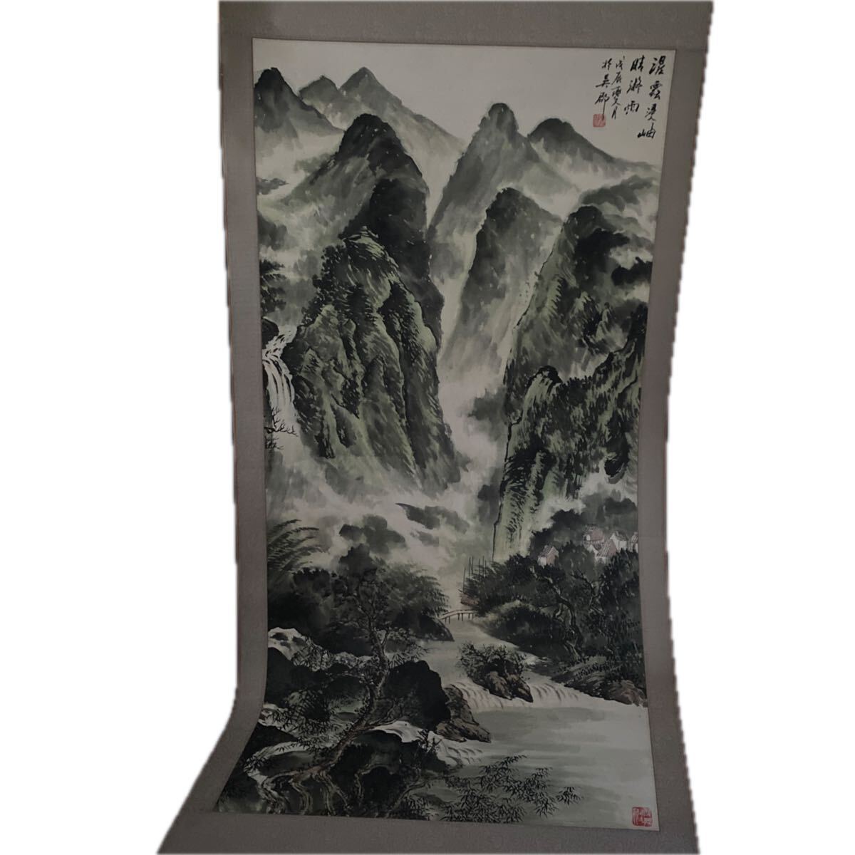 T3746 大型掛け軸 山水 書 旧家より 作者不明 200cm 拍卖