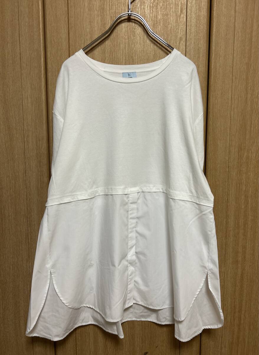 新品タグ付■ オンワード / ONWARD / 組曲L/ KUMIKYOKU / 大きいサイズ /ロングスリーブ カットソー切替長袖トップス■ 5(XL)白拍卖