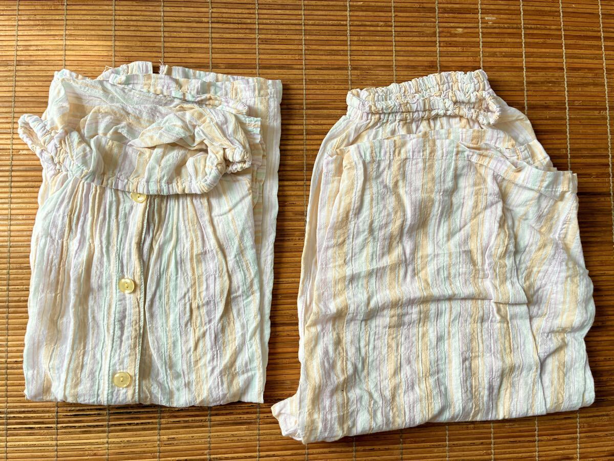 夏用半袖パンツパジャマナイトウェセットアップL黄色イエロー系チェック♪綿コットン99%ポリウレタン1%拍卖