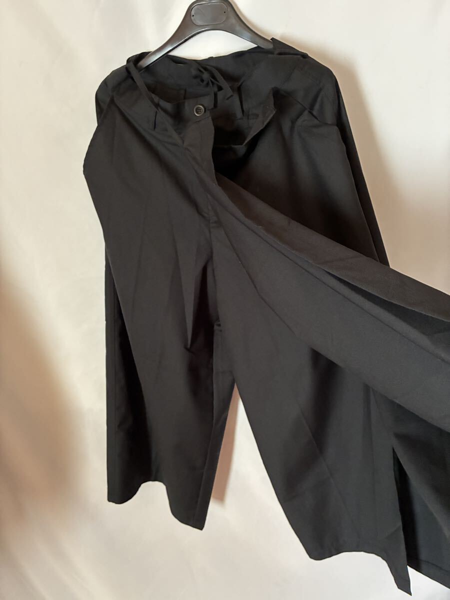 新品自宅保管TheseDays巻きスカート風袴ワイドパンツ黒ブラックFフリーM-L-XL♪ハリのある中肉厚素材化繊混紡メンズレディースボトムス拍卖