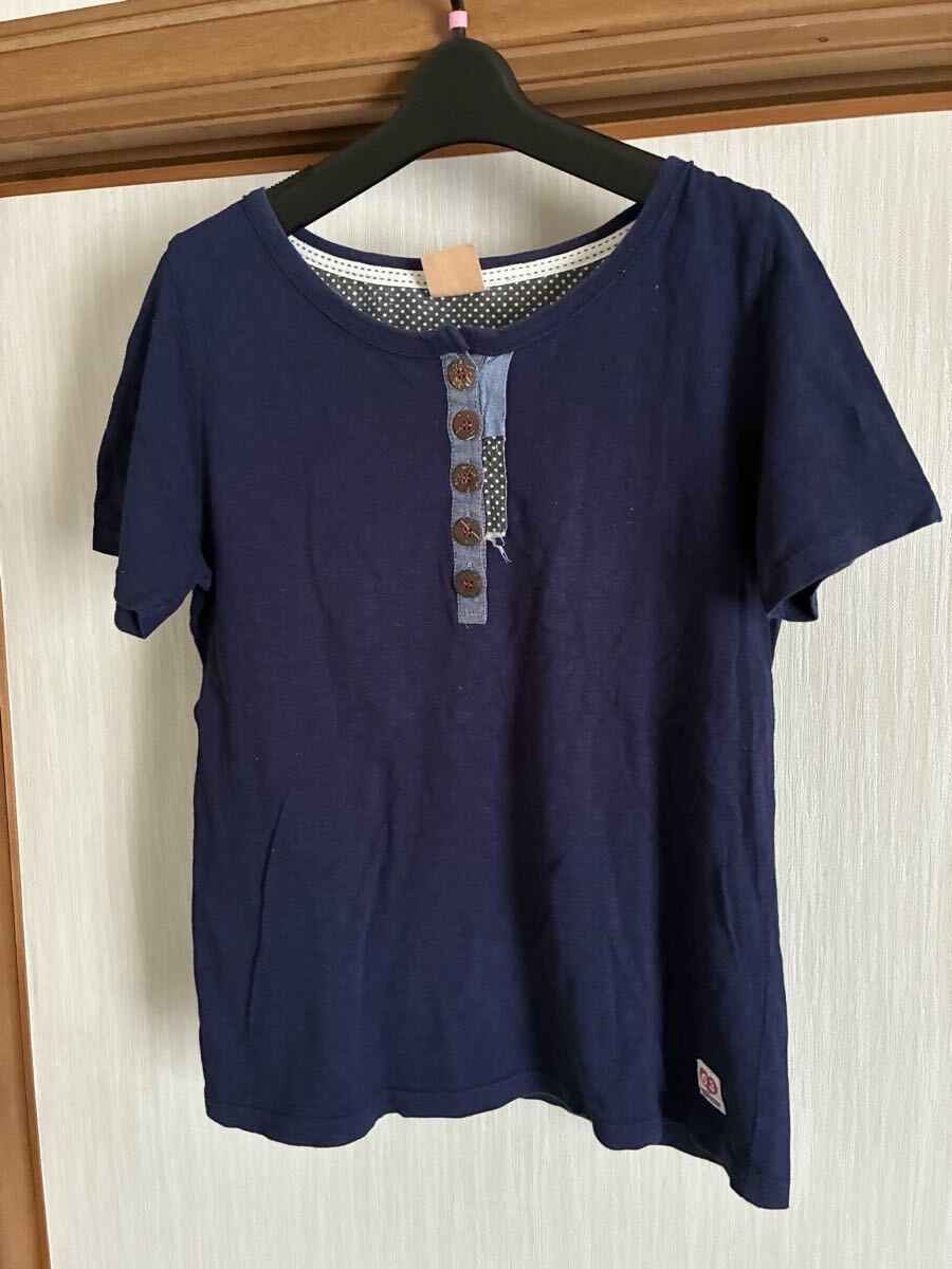 美品半袖カットソーTシャツレディースL♪ネイビー紺色綿コットン100%拍卖