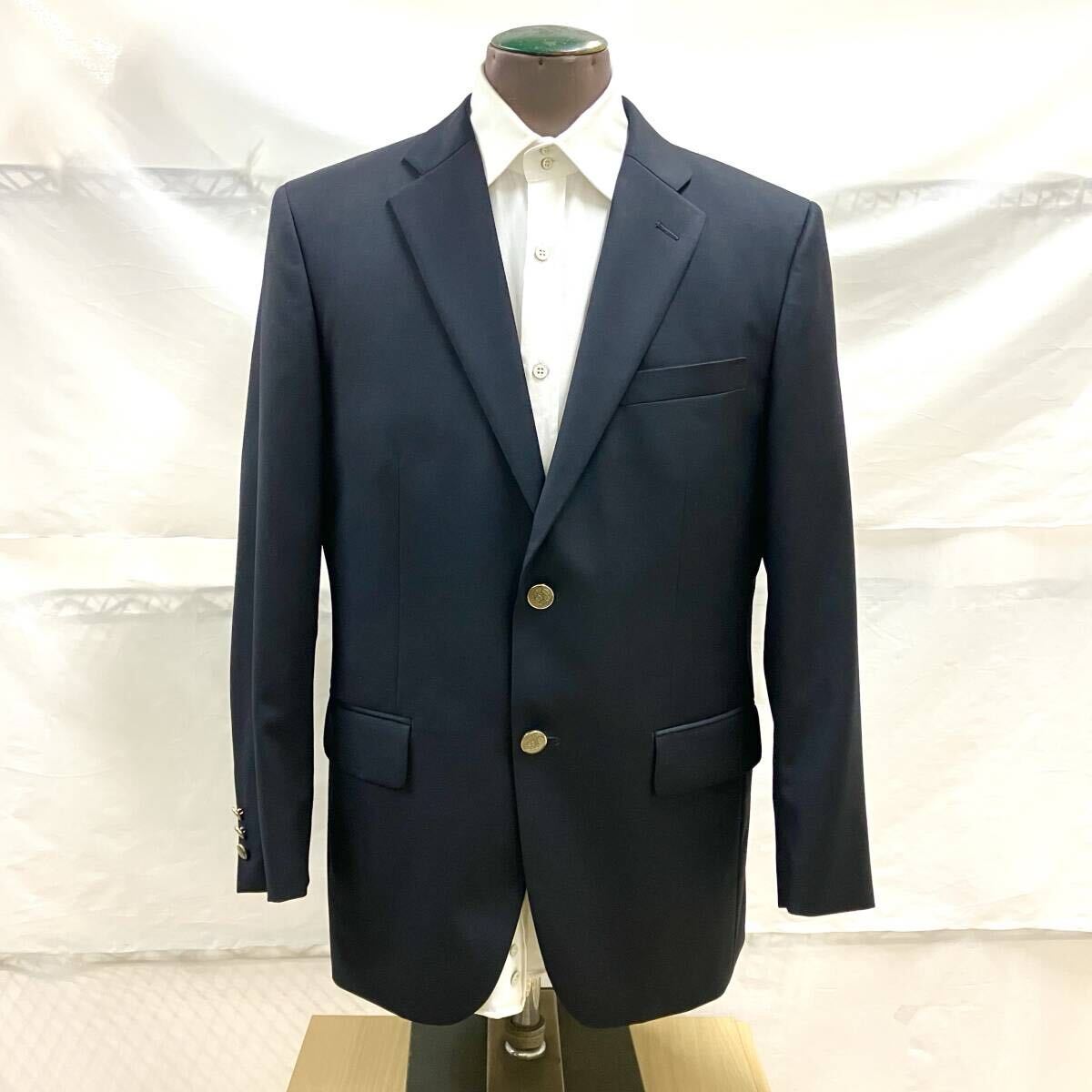 新品未使用 紺ブレザー 金メタル釦 シングル2つボタン ネイビー テーラードジャケットAB4 CN620 ウール 背抜き仕立て メンズ拍卖
