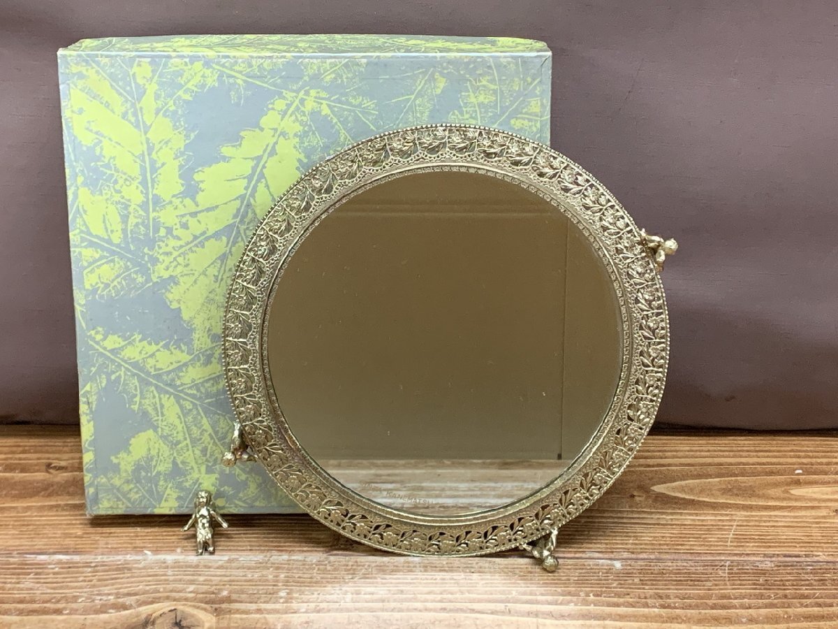 【NB-3175】GINZA KANEMATSU ウォールミラー 壁掛け鏡 金属製フレーム レトロ インテリア 店舗什器 アンティーク ジャンク【千円市場】拍卖