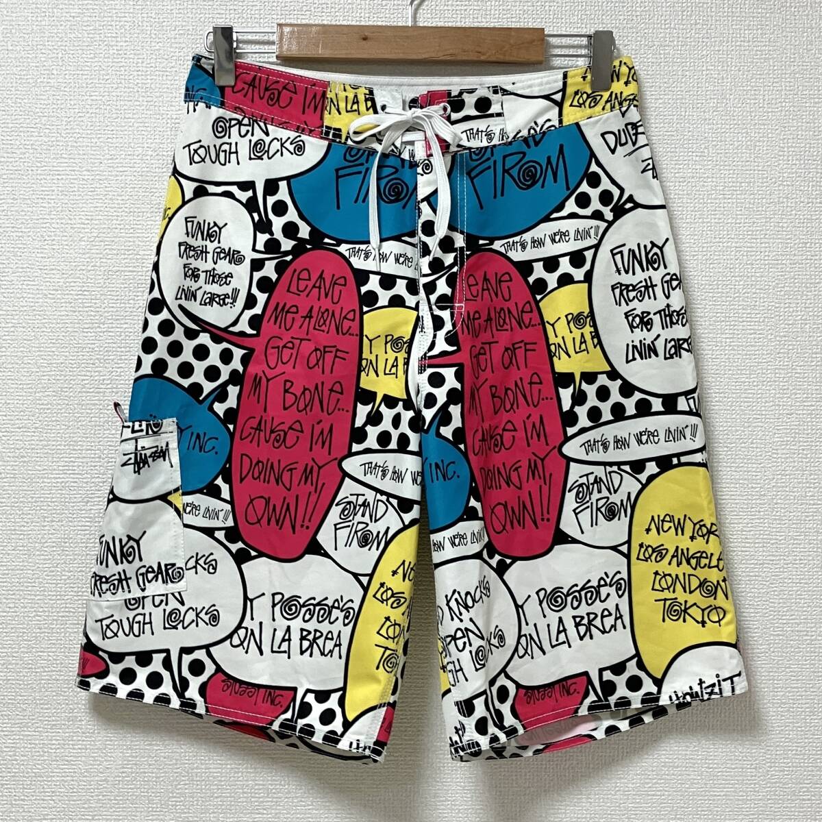 00s OLD STUSSY ポップ バブル柄 スイムショーツ W30 ステューシー シャウト ハーフ ショートパンツ 海パン Y2K VINTAGE 5080034拍卖