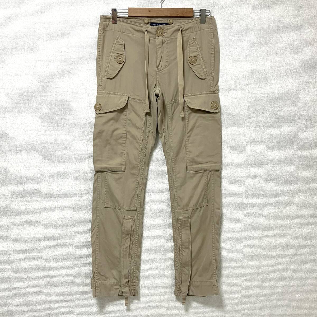紺タグ RALPH LAUREN パラシュート カーゴパンツ ベージュ レディース 11号 POLO ラルフローレン タクティカル ミリタリー 5060012拍卖