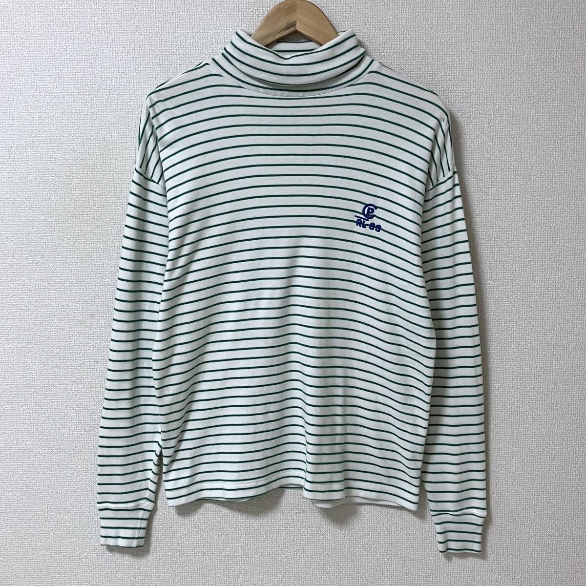 POLO RL-93 ボーダー コットン ハイネック カットソー 白緑 Mサイズ 1993 92 RALPH LAUREN Tシャツ ロンT 90s VINTAGE 5080062拍卖