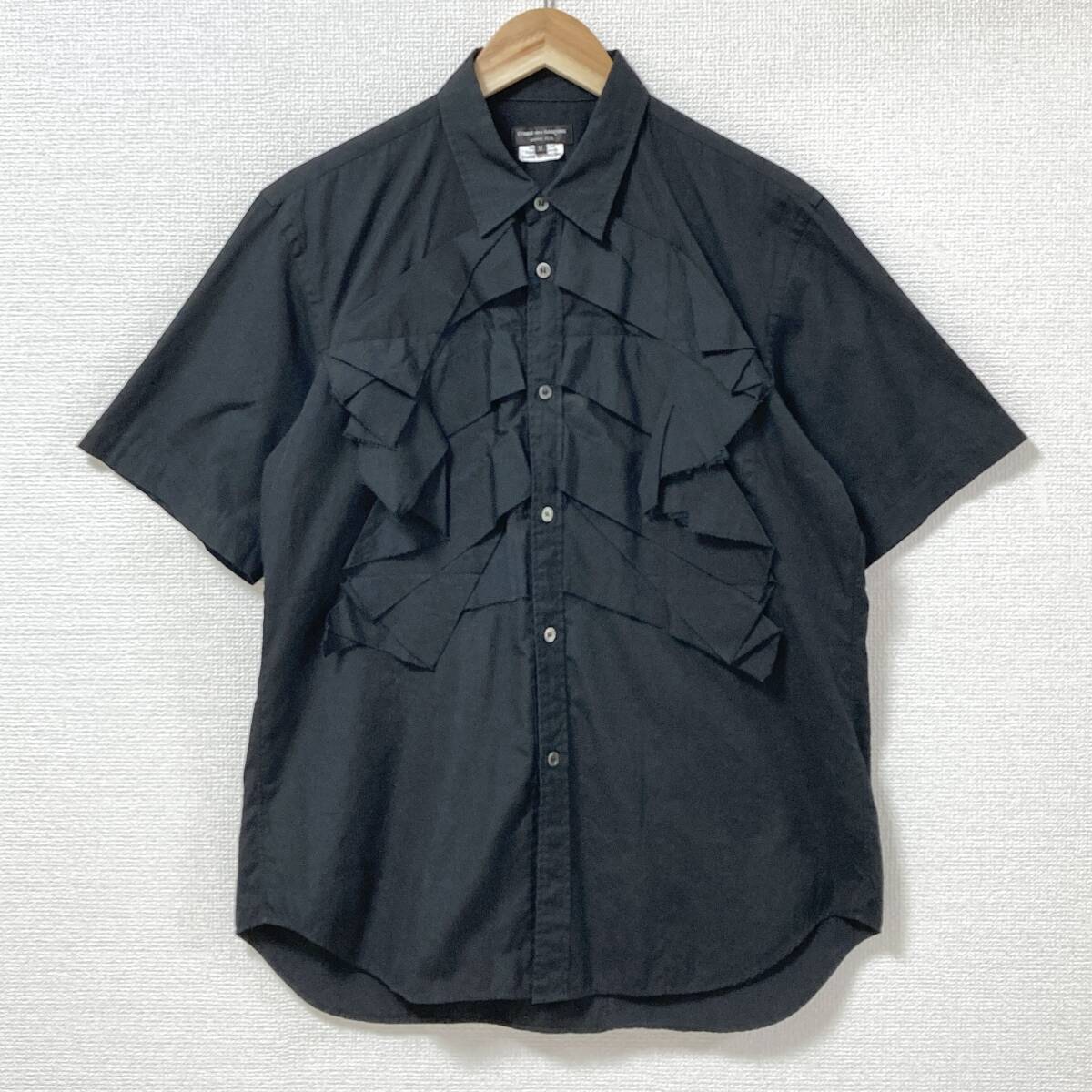 AD2020 COMME des GARCONS HOMME PLUS フリル 装飾 半袖 シャツ ブラック 黒 Mサイズ コムデギャルソンオムプリュス archive 5080029 拍卖