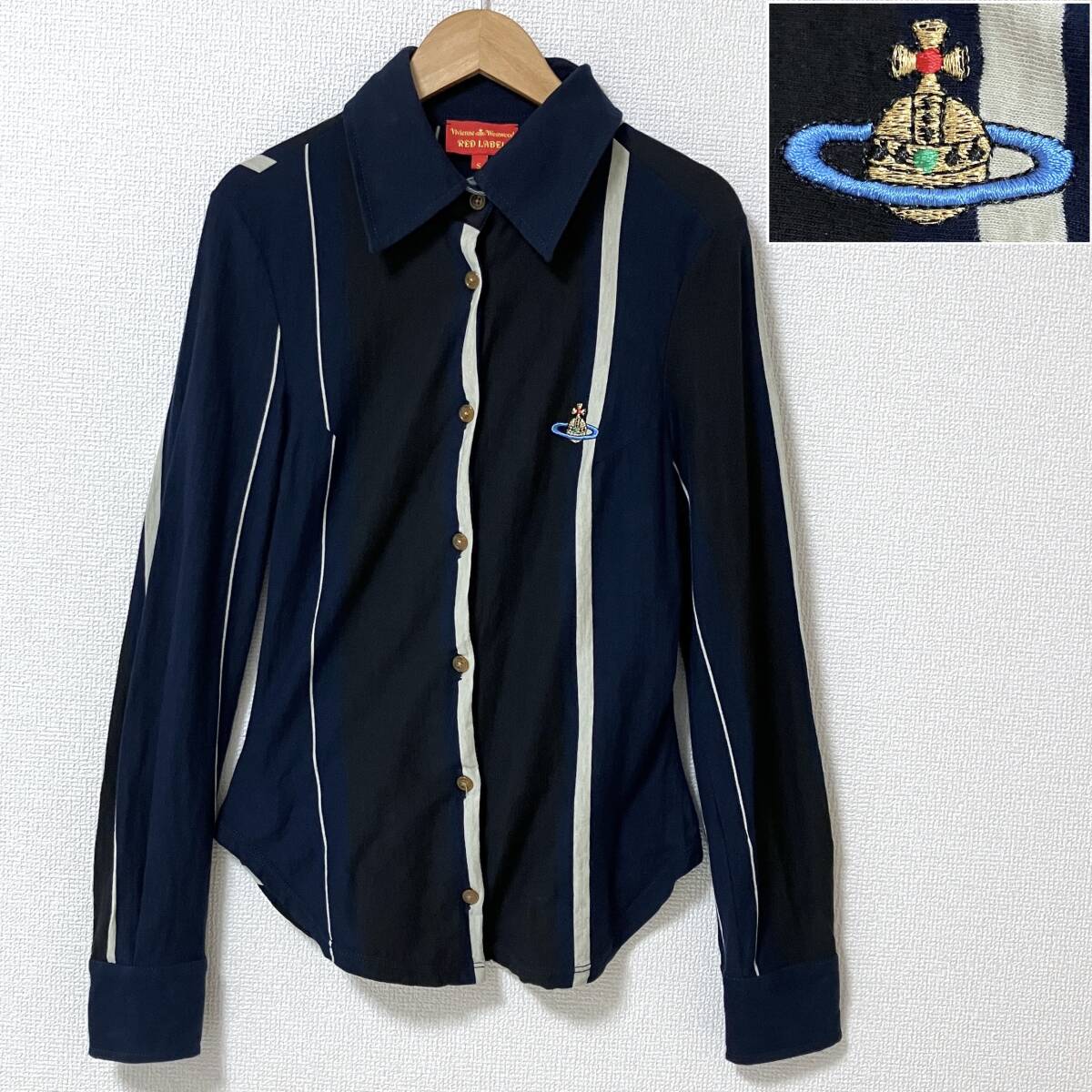 初期 オリゾンティ vivienne westwood RED LABEL イタリア製 オーブ 刺繍 長袖 シャツ 天竺 Sサイズ ヴィヴィアンウエストウッド 5080008拍卖