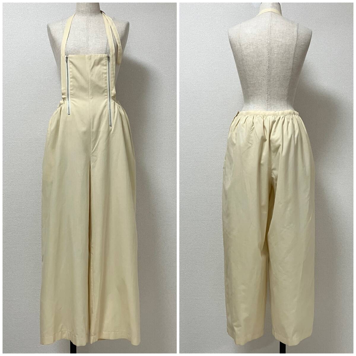 AD1989 COMME des GARCONS ウール ジップ オールインワン アイボリー系 コムデギャルソン サロペット スラックス 80s 90s VINTAGE 5050561拍卖