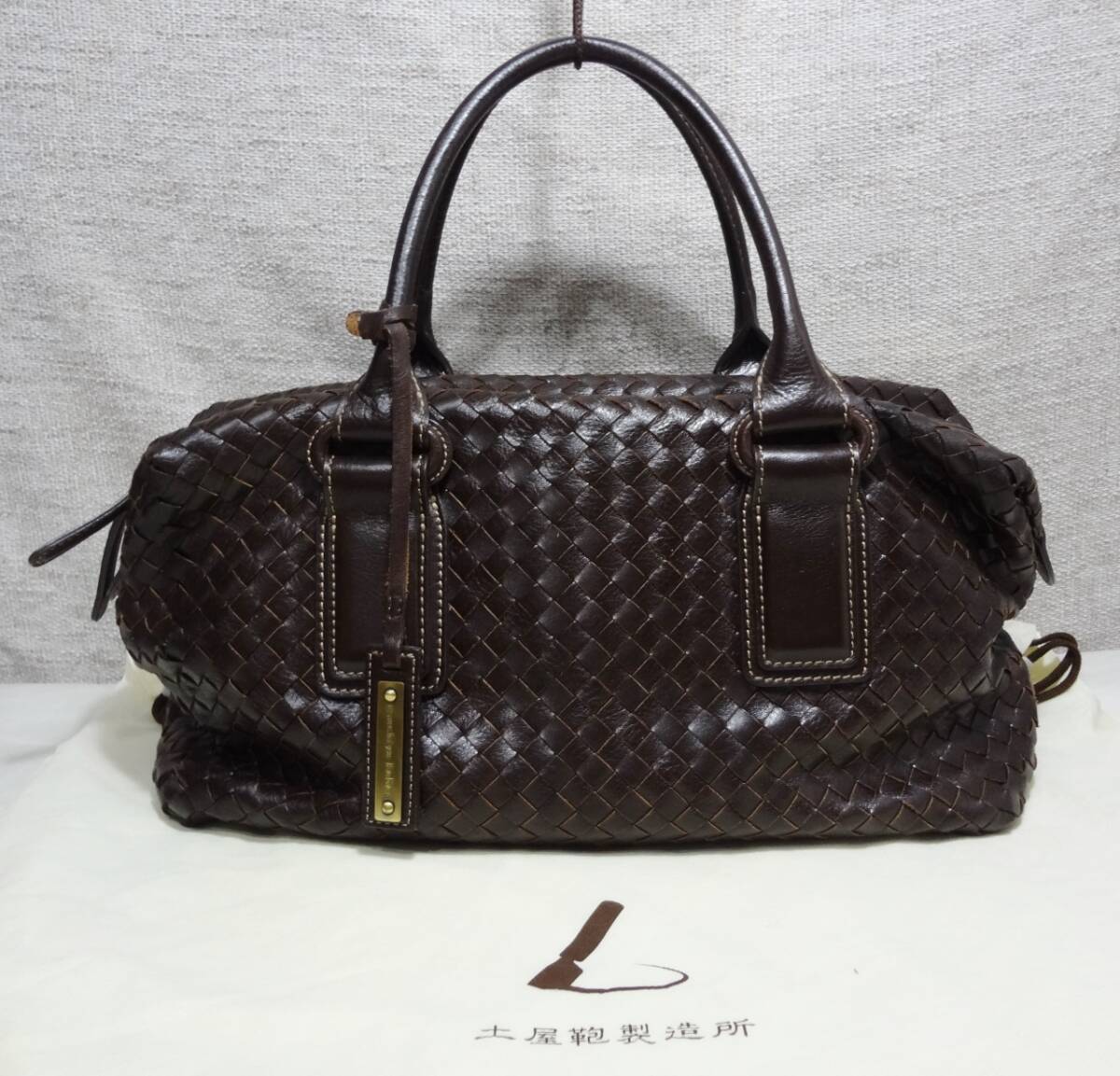 【美品】土屋鞄 ツチヤカバン オールレザー ニッティングメッシュ ハンドバッグ イントレ ブラウン 茶拍卖