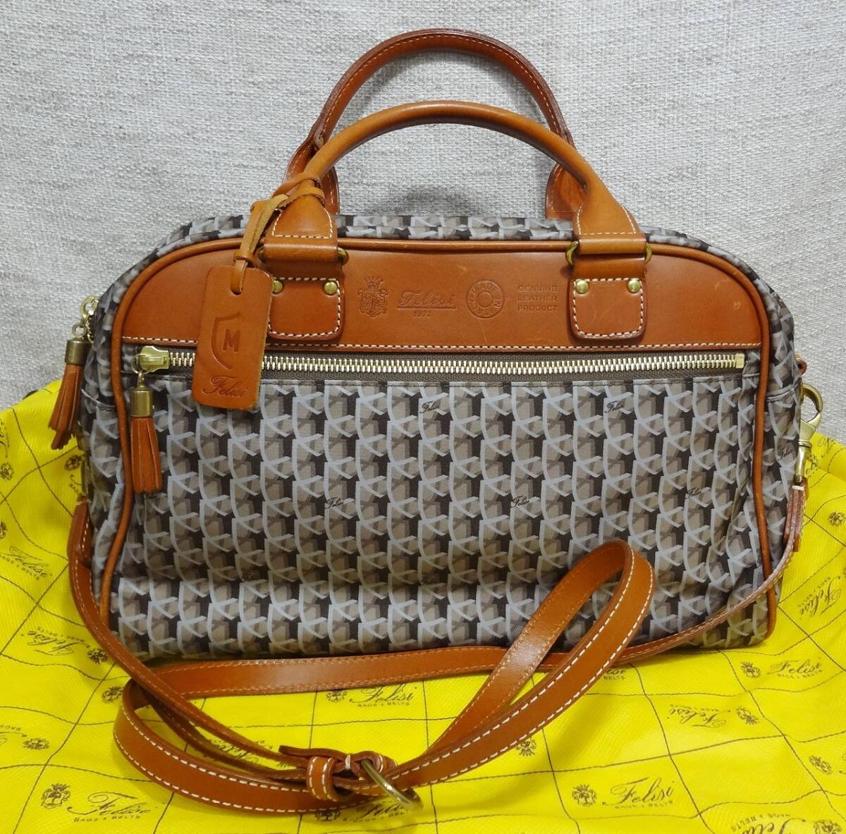 【美品 希少】 Felisi フェリージ ミニ ボストンバッグ ハンドバッグ ショルダーバッグ 斜め掛け レザー×ナイロン拍卖