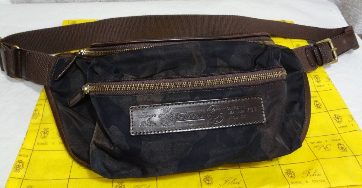 【美品】 Felisi フェリージ 799 ショルダーバッグ ボディバッグ ナイロン×レザー カモフラ 迷彩拍卖