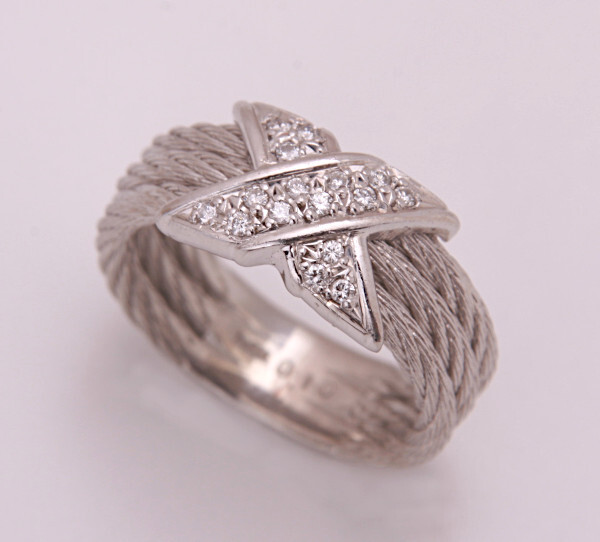 《質屋出品》Pt900★天然ダイアモンド0.10ctワイヤーロープ風デザインリング★C-6228拍卖