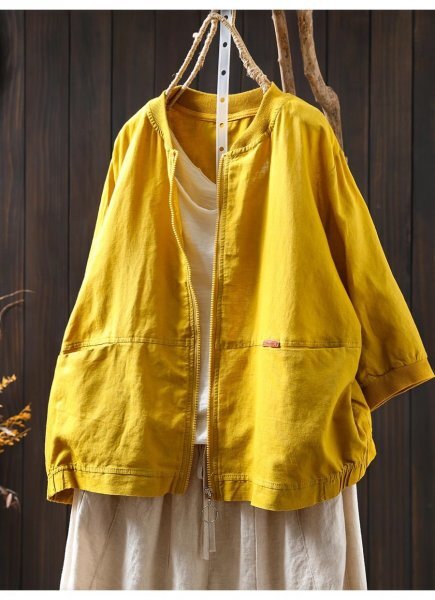 c 2508 カーディガン フリーサイズ ワイシャツ チュニックトップス ナチュラル 麻100% RINEN リネン サラサラ 通気性良い ジャケット7拍卖