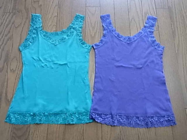ユニクロ L  一部レースのタンクトップ 2色 夏向き 本体綿100% 着用2,3回拍卖