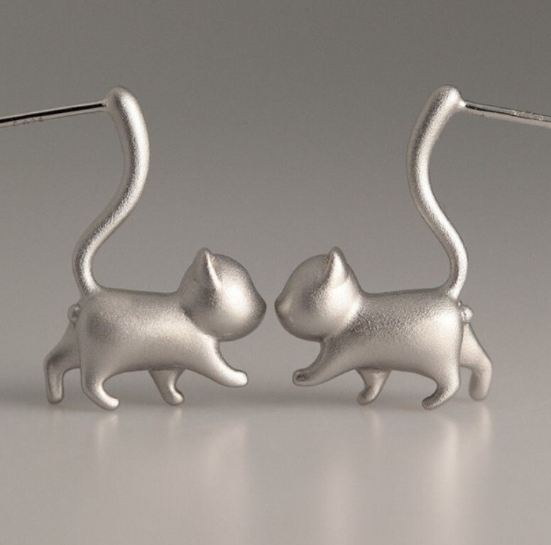 P-93.ピアス ロングテール キャット 猫 しっぽ シルバー拍卖
