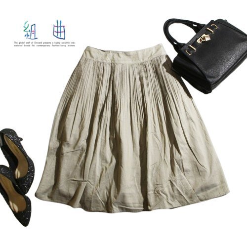 良好 組曲 クミキョク 株) オンワード樫山 春 夏 オーガンジー シワプリーツ加工 フレアスカート プリーツスカート 2 グレージュ スカート拍卖