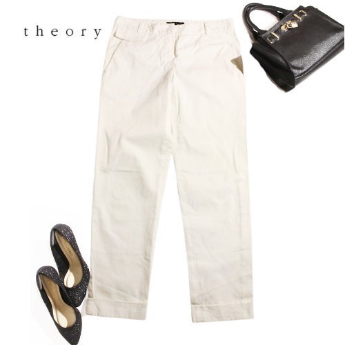 セオリー Theory シンプル ホワイトパンツ コットンパンツ 9号 7号 2 ホワイト 白 ストレッチ パンツ オフィス 通勤 綺麗め ミセス拍卖