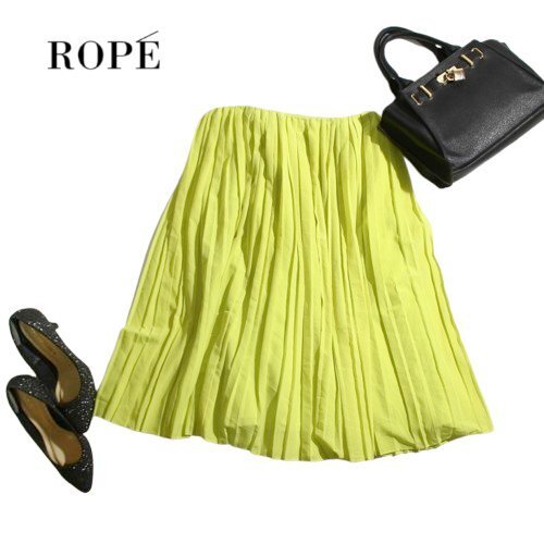 美品 ROPE’ ロペ 春 夏 トール 大きいサイズ 13号 派手 綺麗色 シフォン プリーツスカート EX-2 イエロー 黄色 フレアスカート スカート拍卖